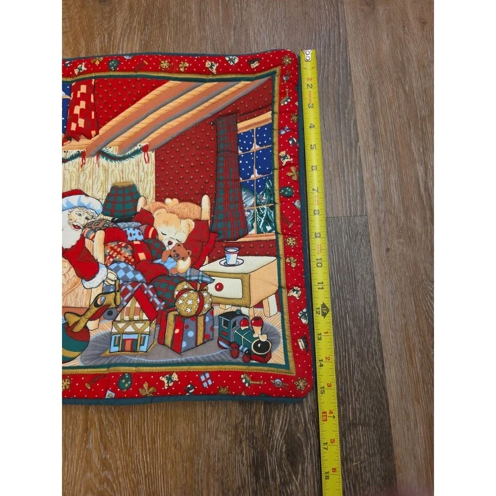 IKEA Christmas Santa Quilted Throw Pillow Cover 15x15 Red Winter Holiday Toys‎